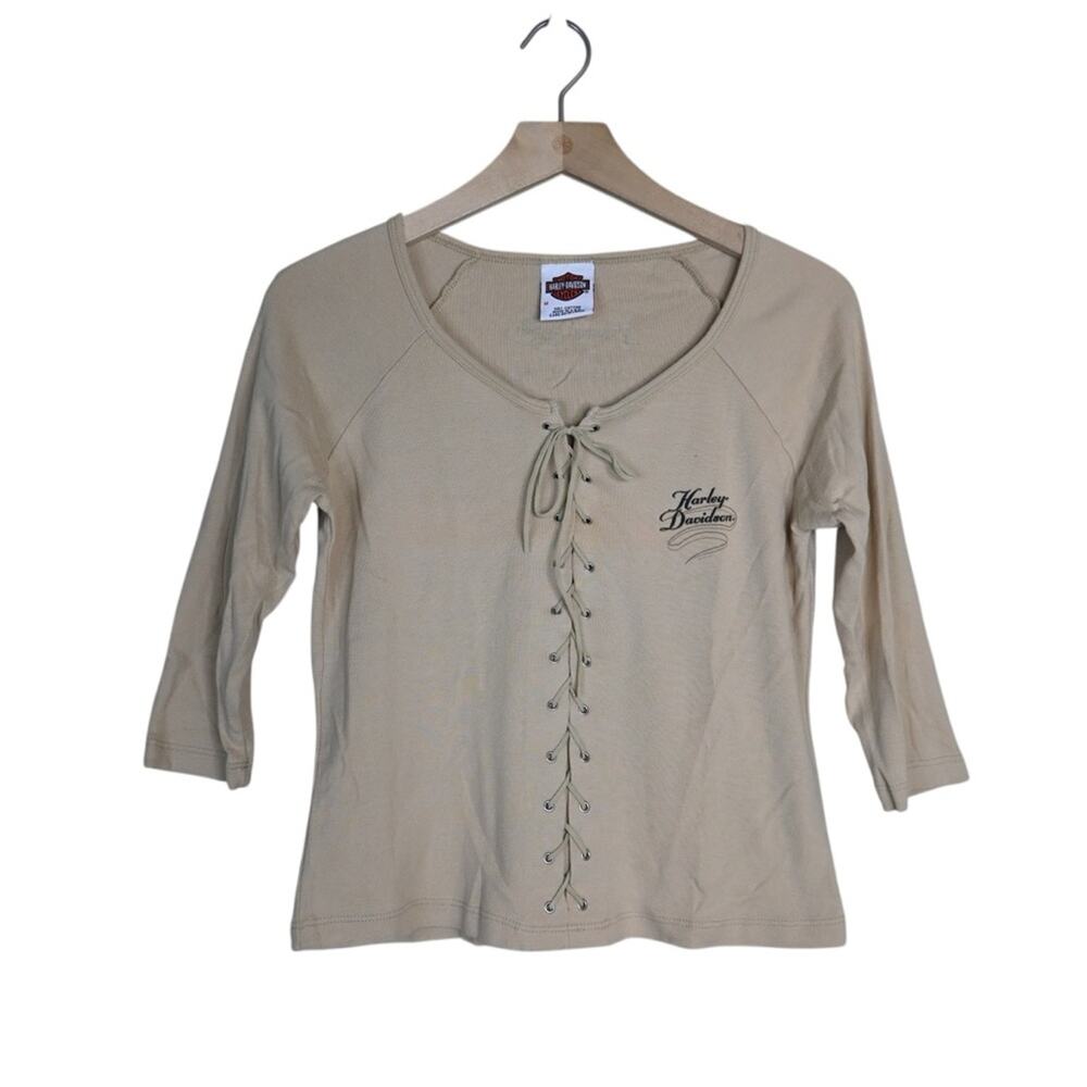 Harley-Davidson Women's 3/4 Sleeve Lace Up Shirt Size Medium